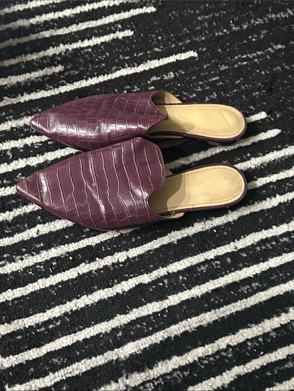 Nine West Pointed Croc-Embossed Slip-On Mules in Plum - Picture 2 of 3